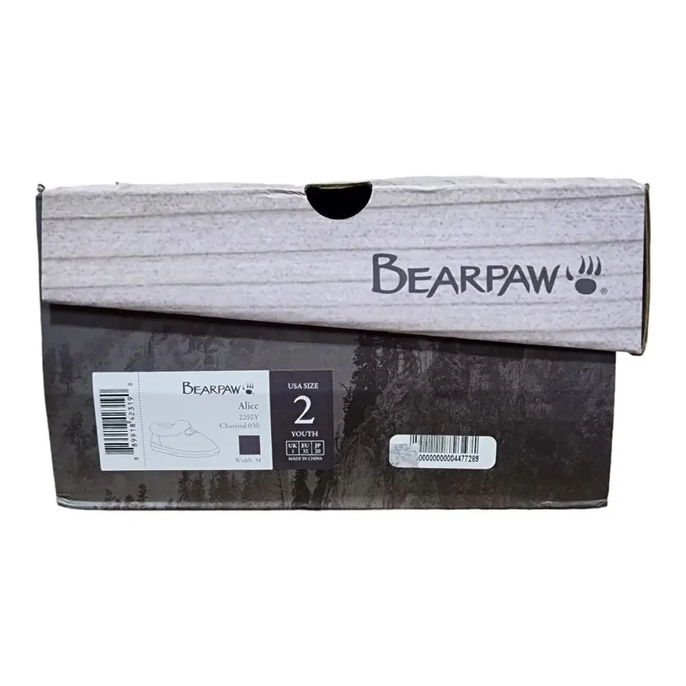 Bearpaw Alice Knit Suede Charcoal Slippers Kid’s Size 2Y